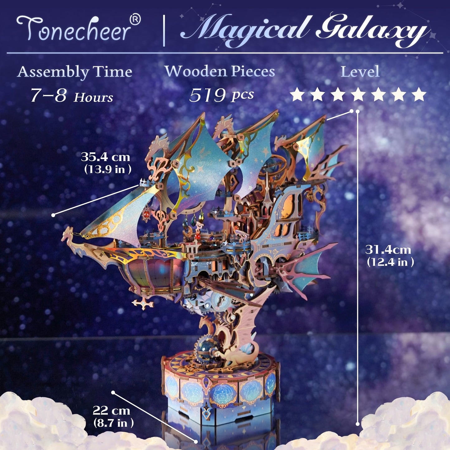 Tonecheer 3D Wooden Airship Model Kit — DIY Transmission, Moving Wings & Music