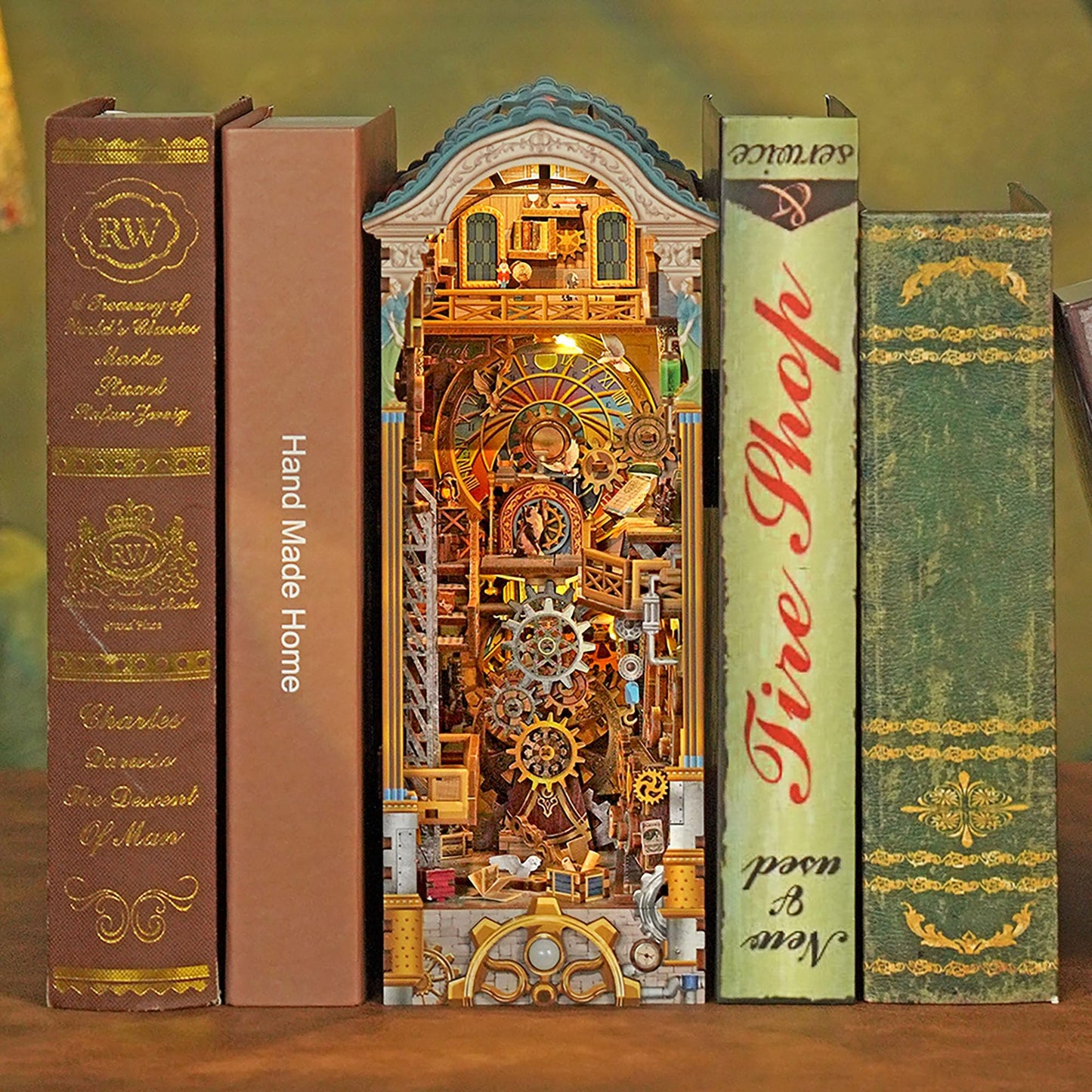 Tonecheer Clock Tower Book Nook Kit – DIY 3D Wooden Puzzle with LED Lights