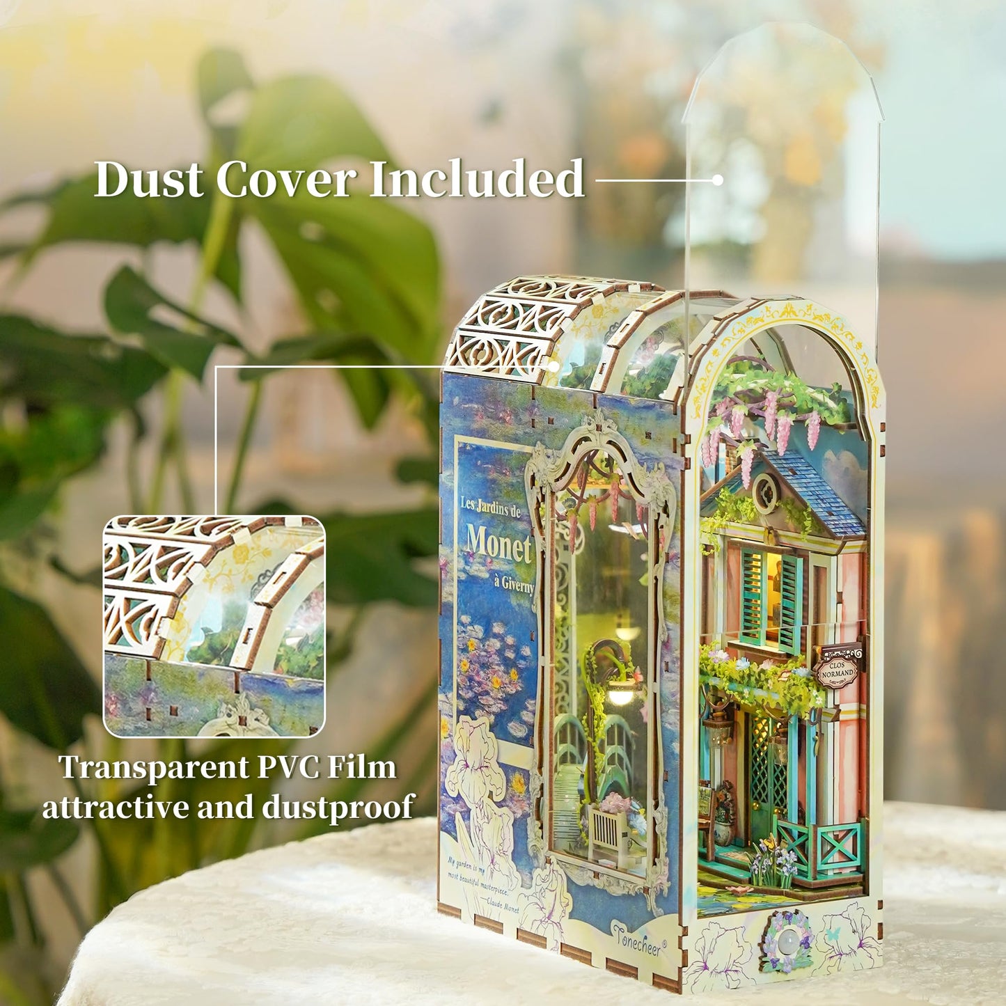 Tonecheer DIY Book Nook Kit for Adults – Giverny Garden 3D Wooden Dollhouse with LED Lights