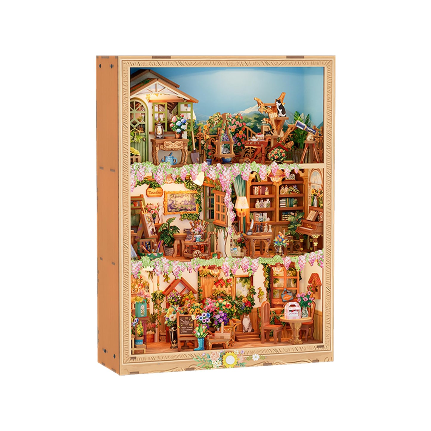 Tonecheer DIY Miniature House Kit – Blossom Time Book Nook with LED, Dust Cover, Wall Mount