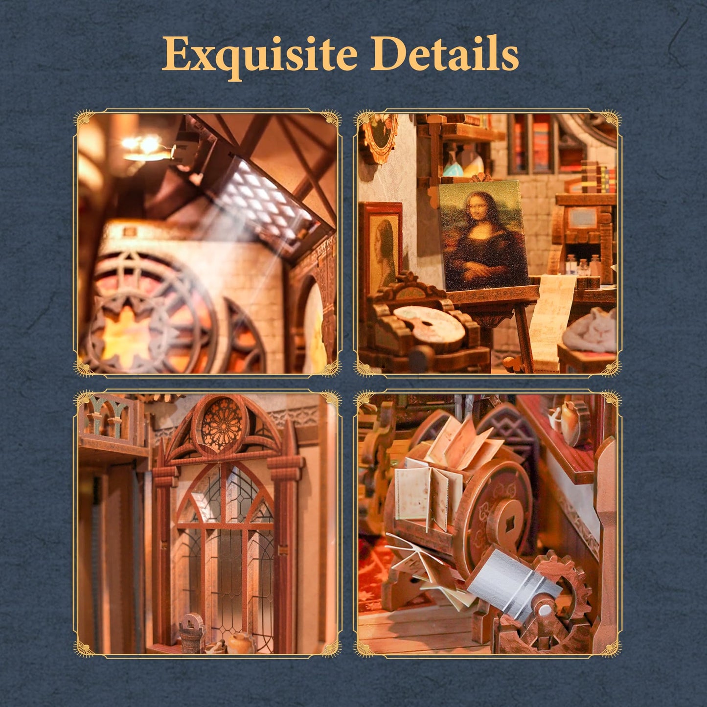 Tonecheer DIY Book Nook Kit – Leonardo da Vinci Edition | 3D Wooden Miniature House with LED Lights