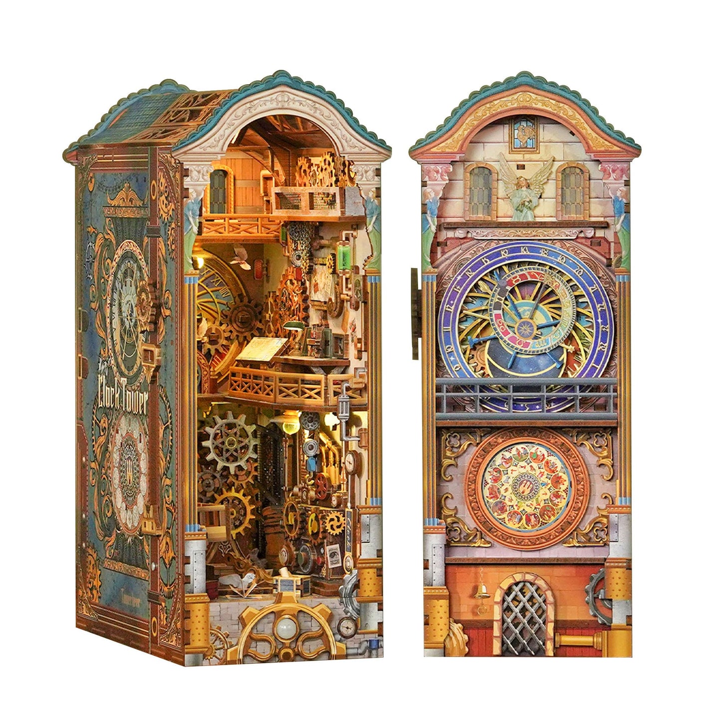 Tonecheer Clock Tower Book Nook Kit – DIY 3D Wooden Puzzle with LED Lights