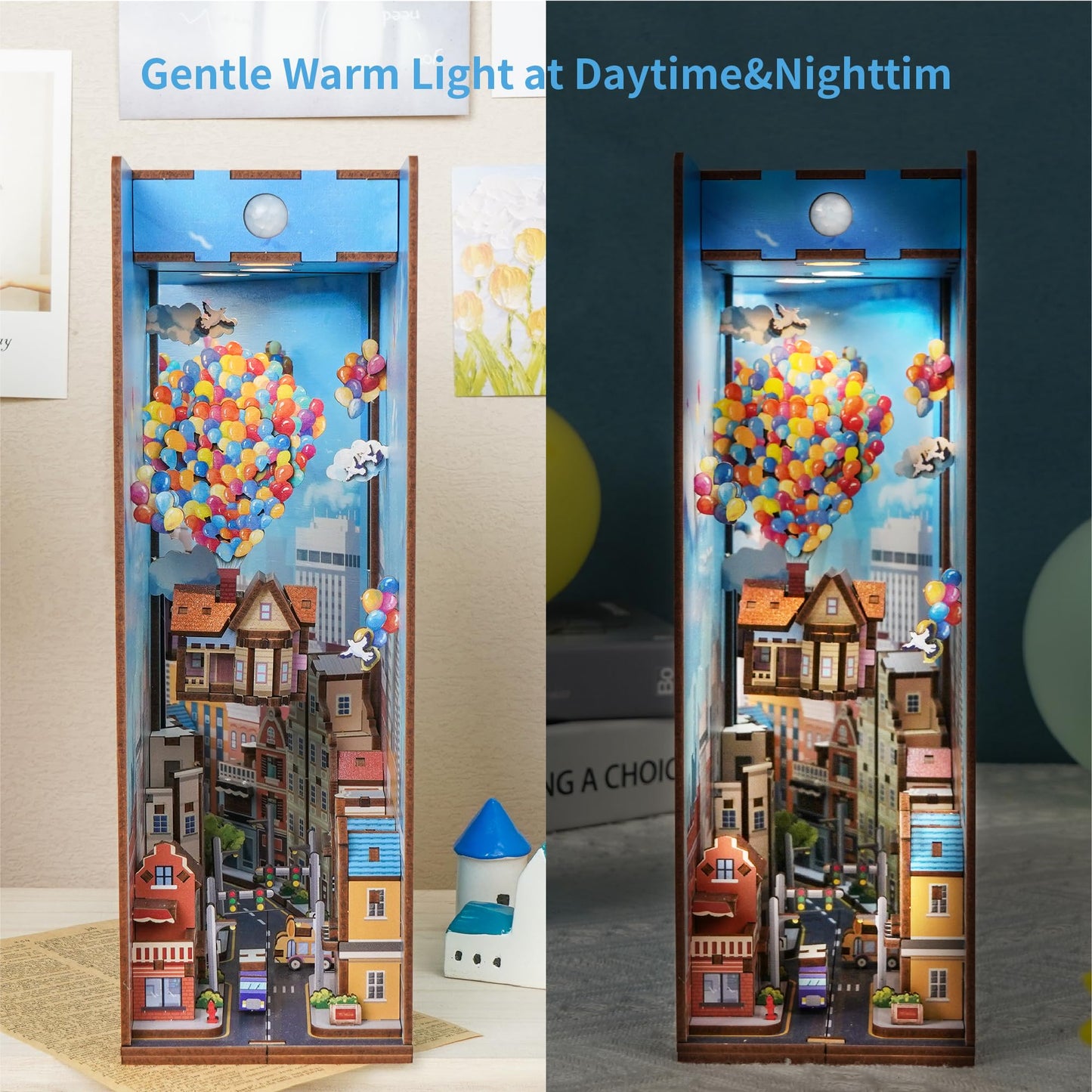 Tonecheer DIY Book Nook Kit for Adults – 3D Puzzle with Auto Sensor LED Light