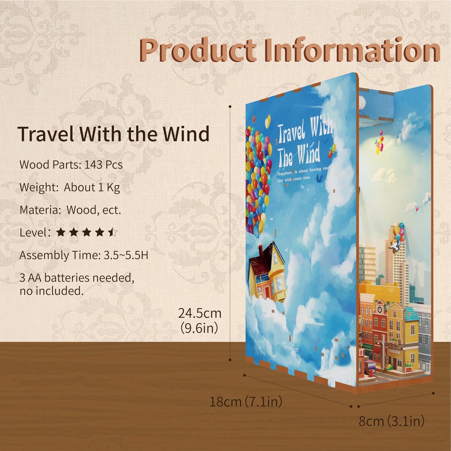 Tonecheer DIY Book Nook Kit for Adults – 3D Puzzle with Auto Sensor LED Light