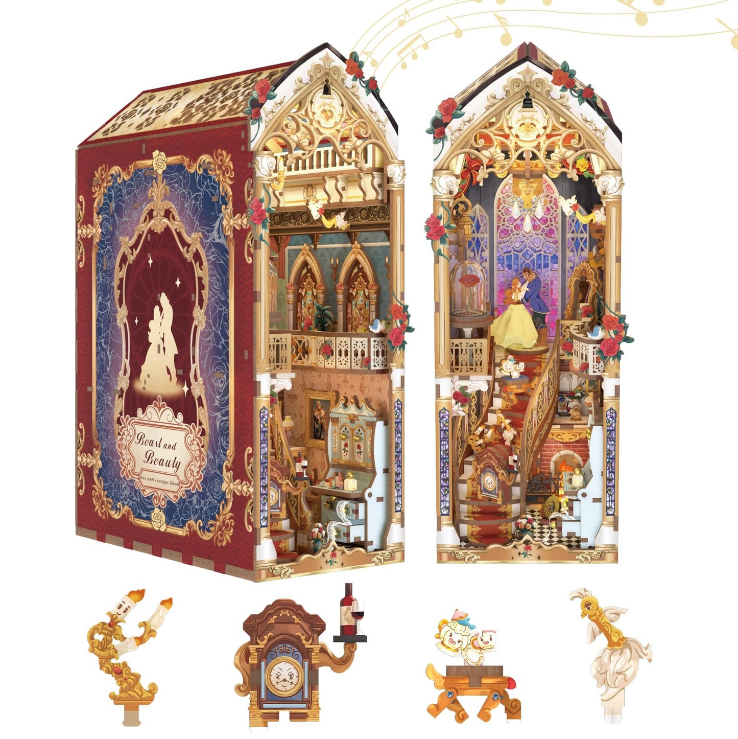 Tonecheer DIY Book Nook Kit for Adults – Beast and Beauty 3D Wooden Puzzle with LED Lights