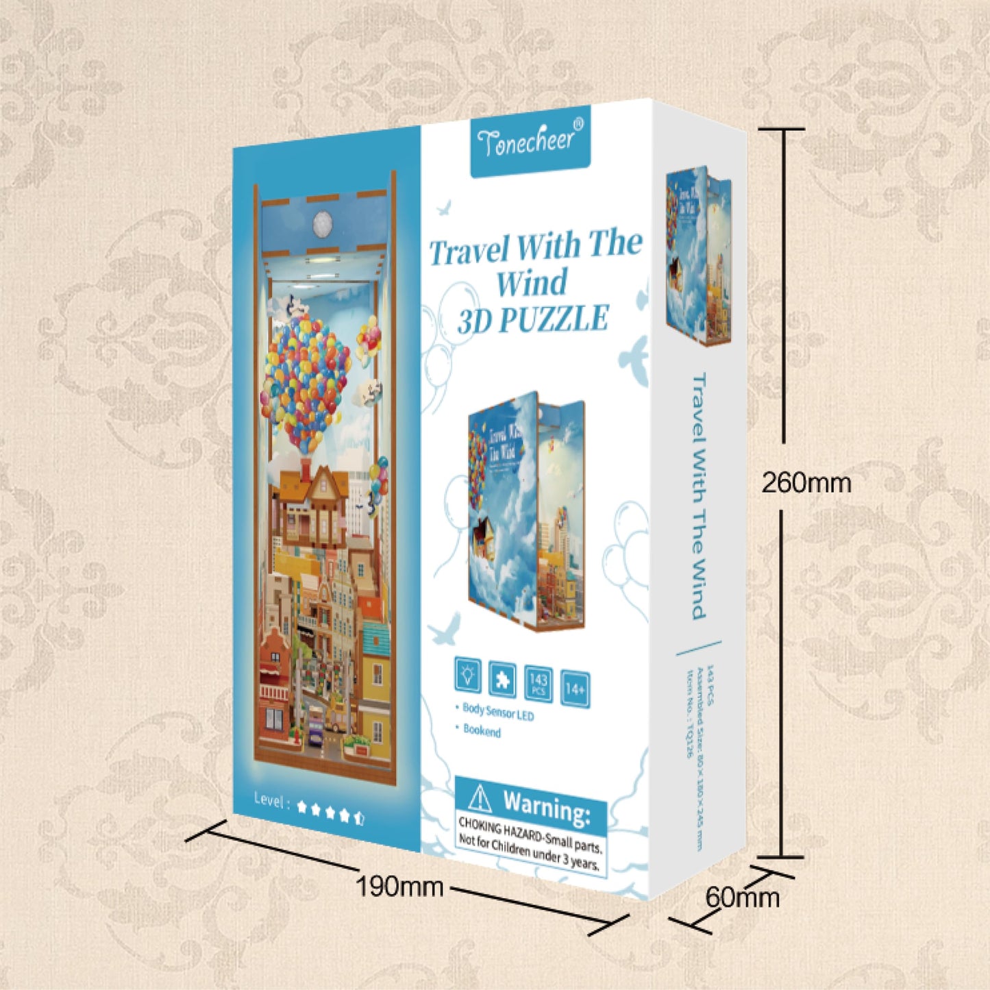 Tonecheer DIY Book Nook Kit for Adults – 3D Puzzle with Auto Sensor LED Light