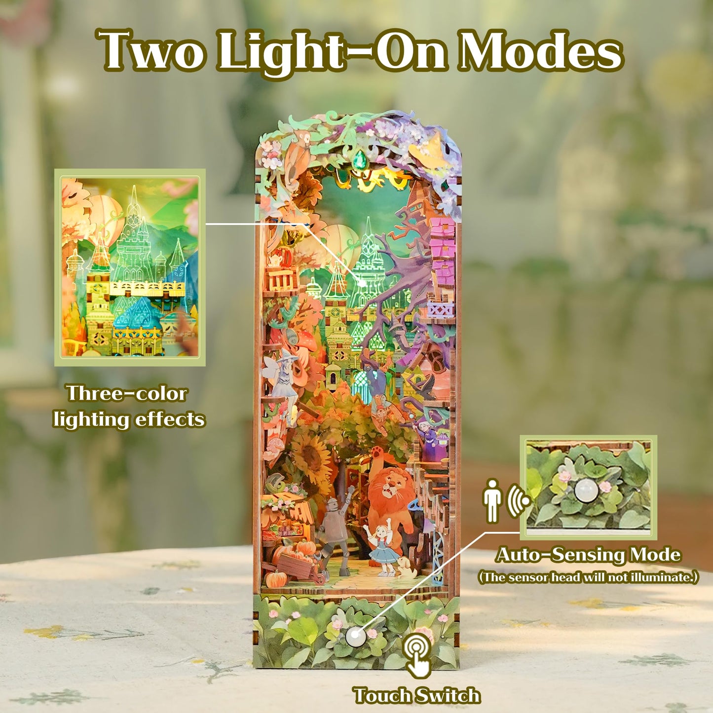 Tonecheer Dorothy's Journey DIY Book Nook Kit – 3D Wooden Fairy Tale Bookend with LEDs