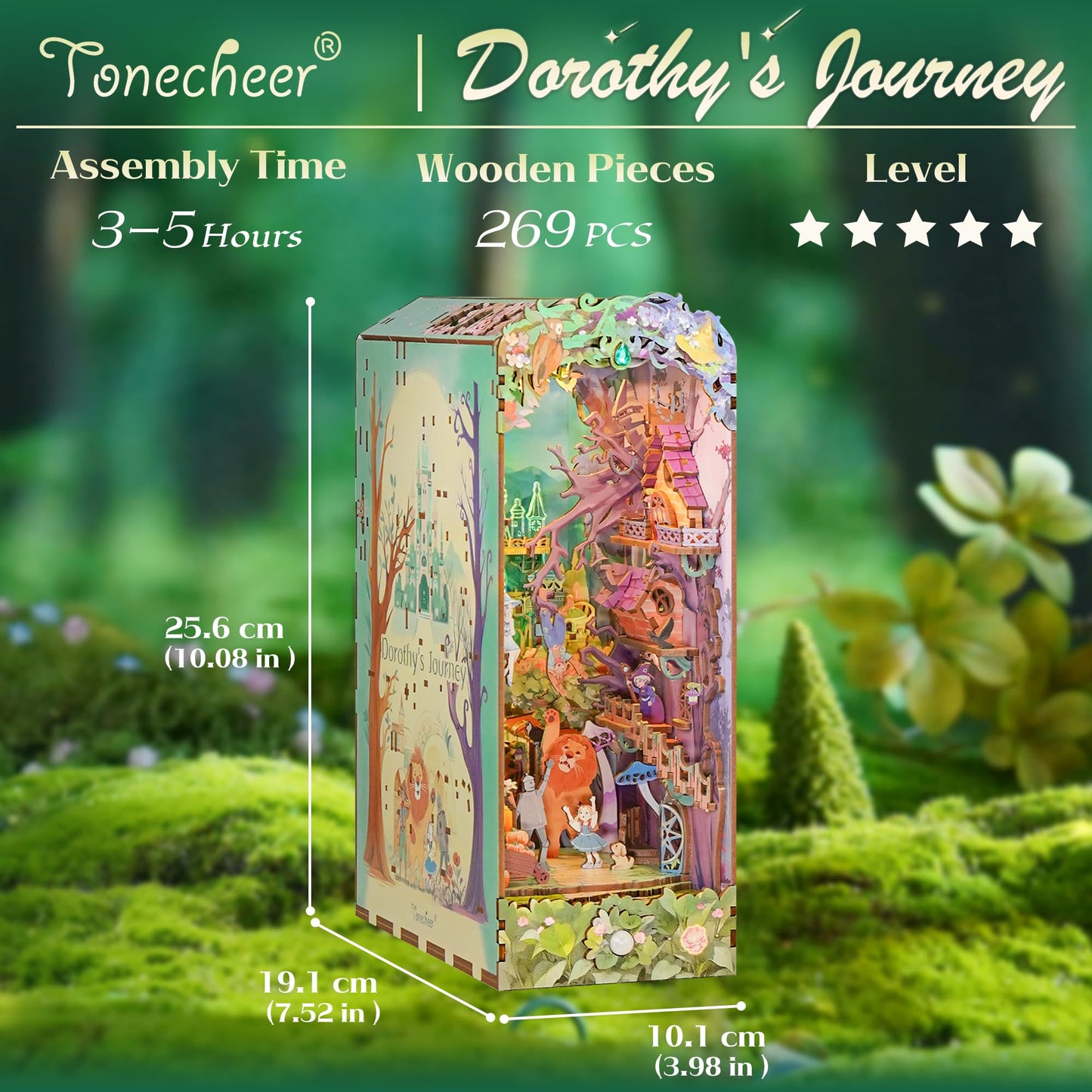 Tonecheer Dorothy's Journey DIY Book Nook Kit – 3D Wooden Fairy Tale Bookend with LEDs