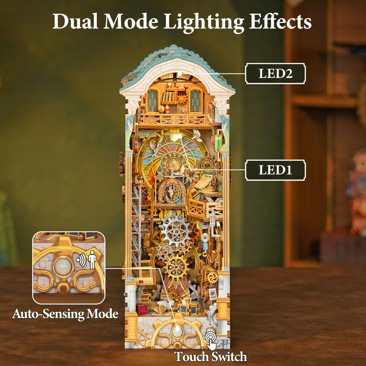 Tonecheer Clock Tower Book Nook Kit – DIY 3D Wooden Puzzle with LED Lights