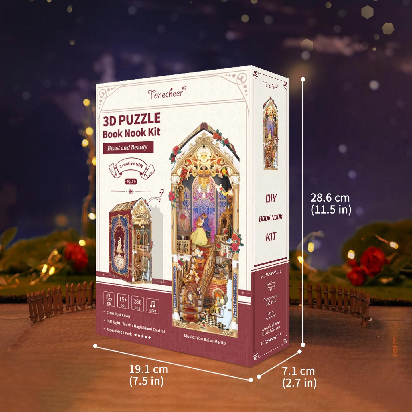 Tonecheer DIY Book Nook Kit for Adults – Beast and Beauty 3D Wooden Puzzle with LED Lights