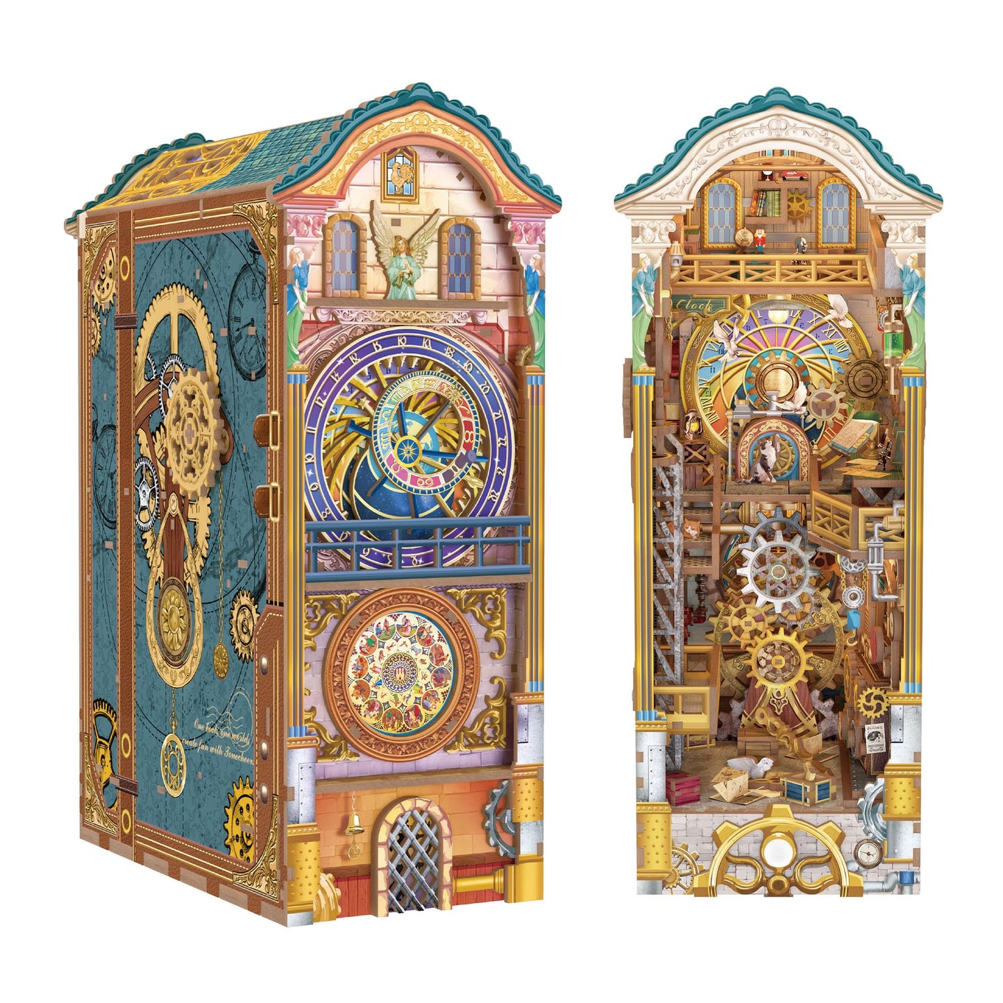 Tonecheer Clock Tower Book Nook Kit – DIY 3D Wooden Puzzle with LED Lights