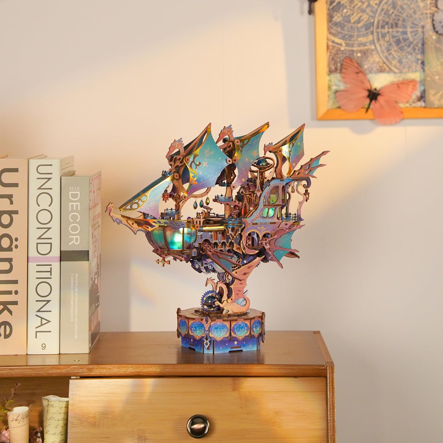 Tonecheer 3D Wooden Airship Model Kit — DIY Transmission, Moving Wings & Music