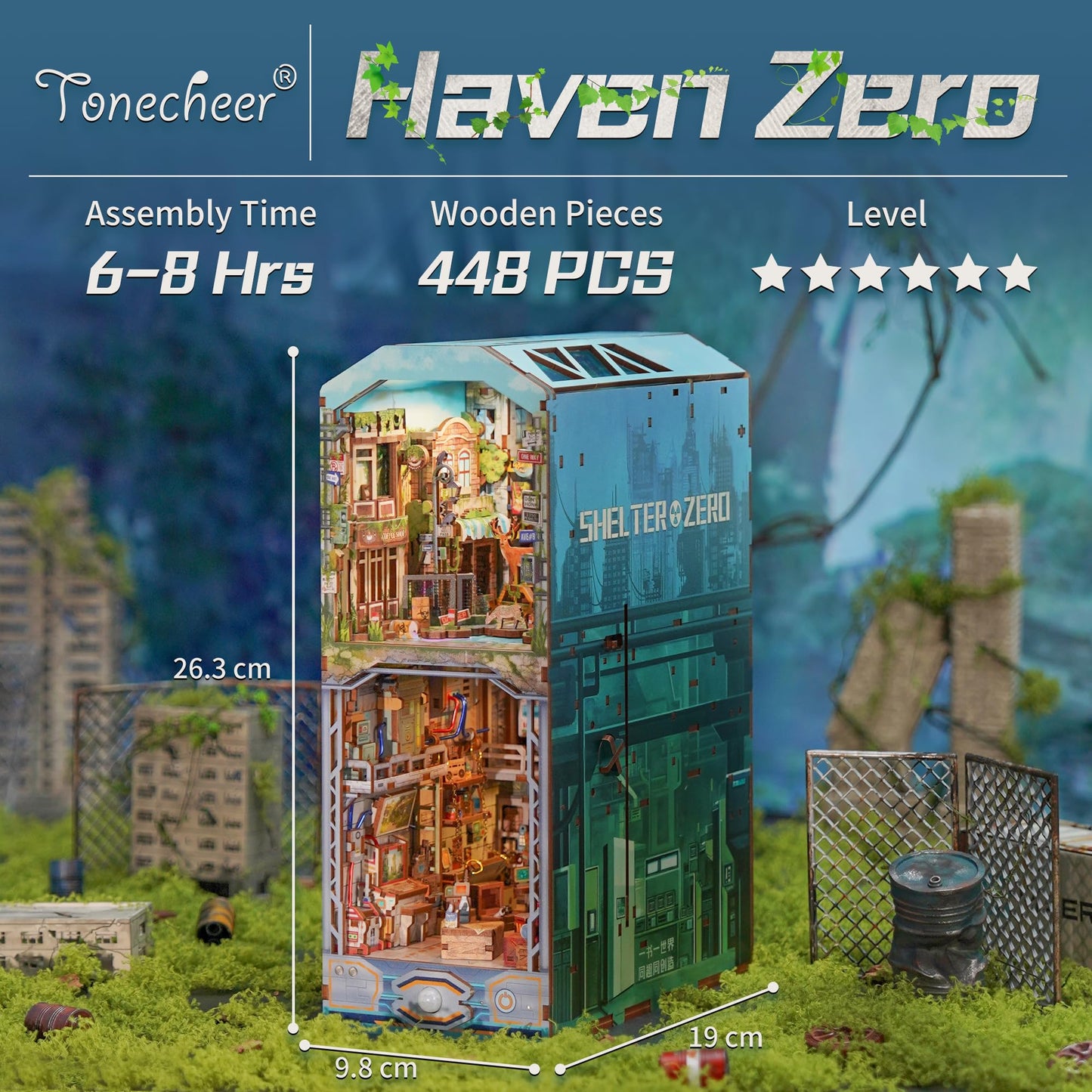 Tonecheer Haven Zero DIY Book Nook Kit – 3D Puzzle Bookend with LED