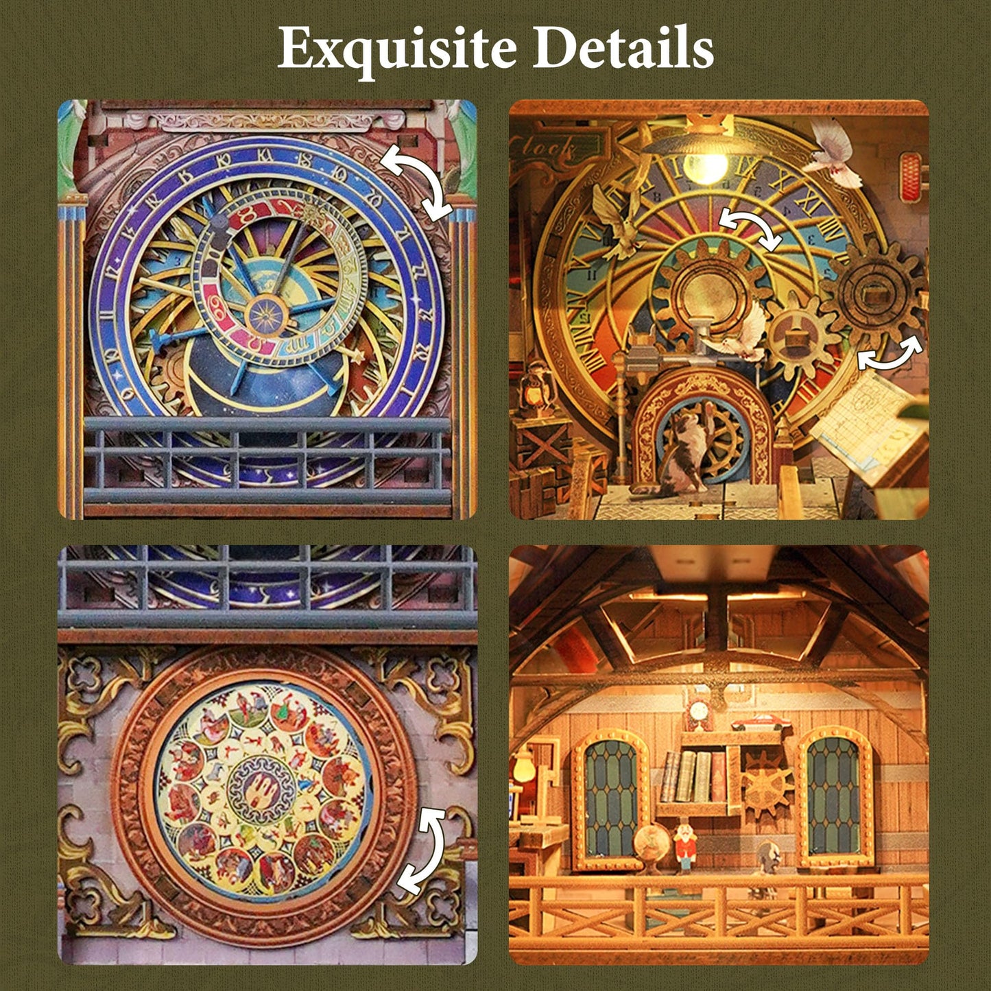 Tonecheer Clock Tower Book Nook Kit – DIY 3D Wooden Puzzle with LED Lights