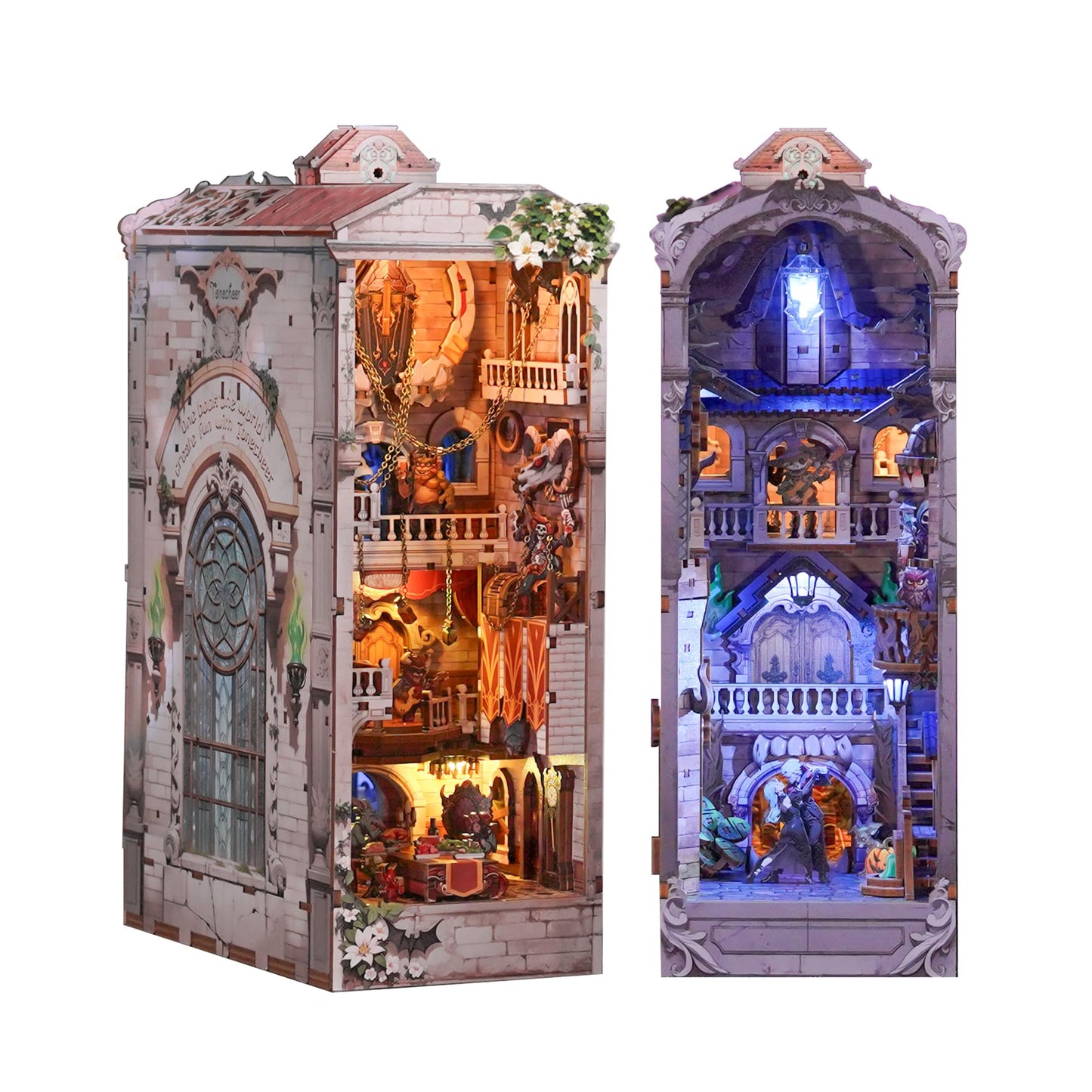 Tonecheer DIY Book Nook Kit for Adults - Monster Carnival Double-Sided 3D Puzzle Bookend with LED Light