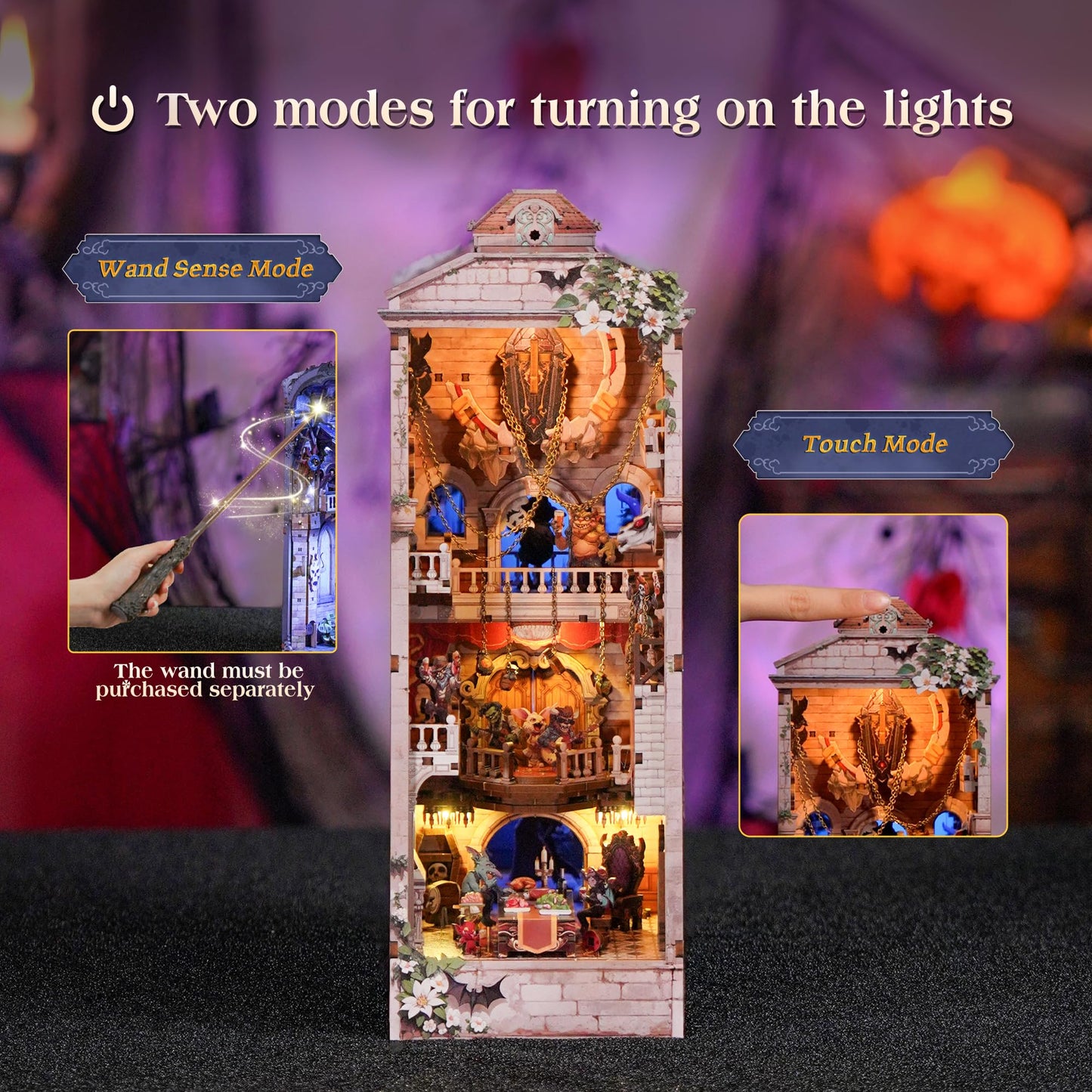Tonecheer DIY Book Nook Kit for Adults - Monster Carnival Double-Sided 3D Puzzle Bookend with LED Light