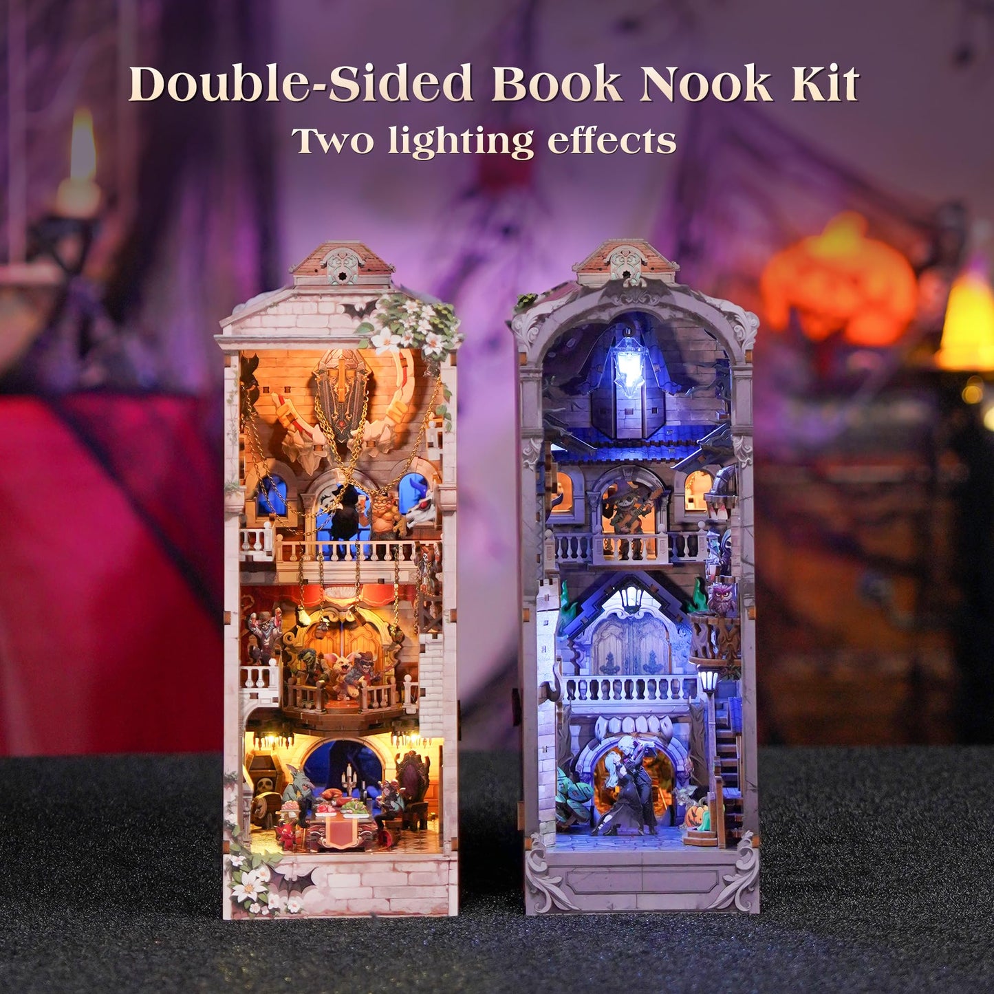 Tonecheer DIY Book Nook Kit for Adults - Monster Carnival Double-Sided 3D Puzzle Bookend with LED Light