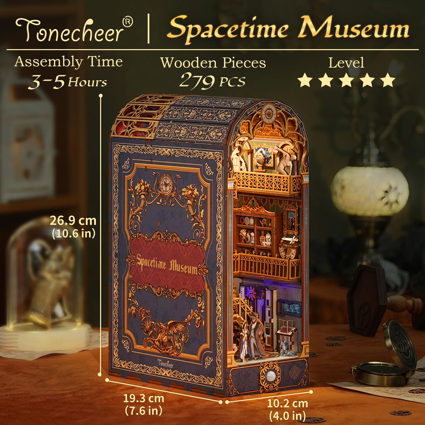 Tonecheer Spacetime Museum Book Nook Kit — 3D Wooden Puzzle with LED Lights