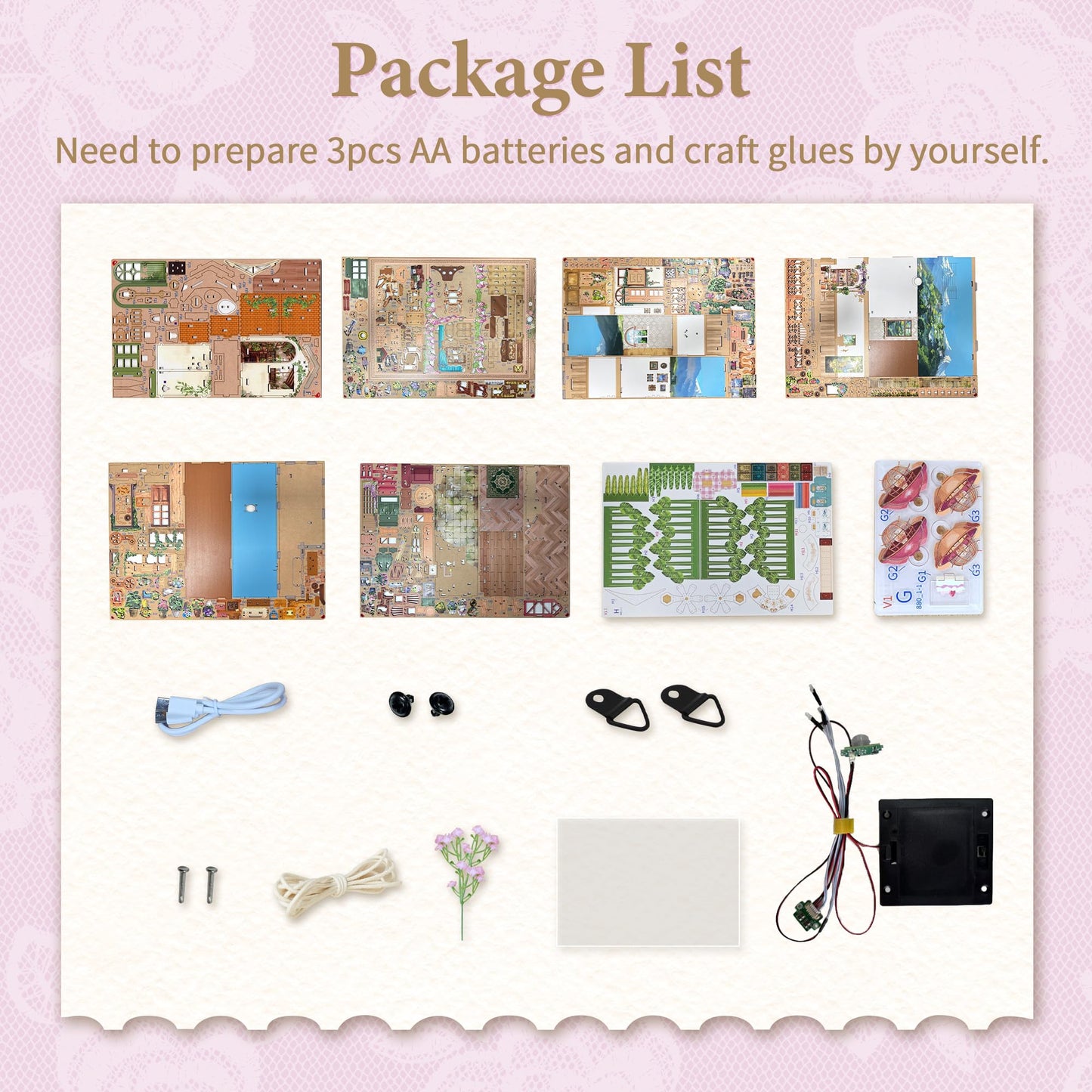 Tonecheer DIY Miniature House Kit – Blossom Time Book Nook with LED, Dust Cover, Wall Mount