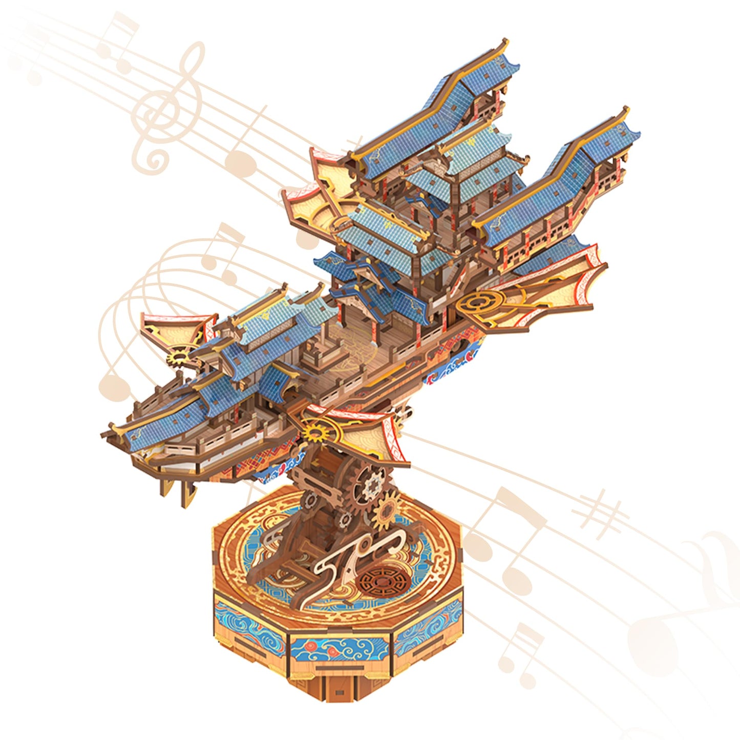 Tonecheer 3D Wooden Puzzle for Adults – Wind Voyager Airship Kit with Music, DIY Japanese Ship Model