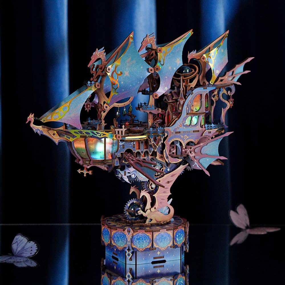 Tonecheer 3D Wooden Airship Model Kit — DIY Transmission, Moving Wings & Music