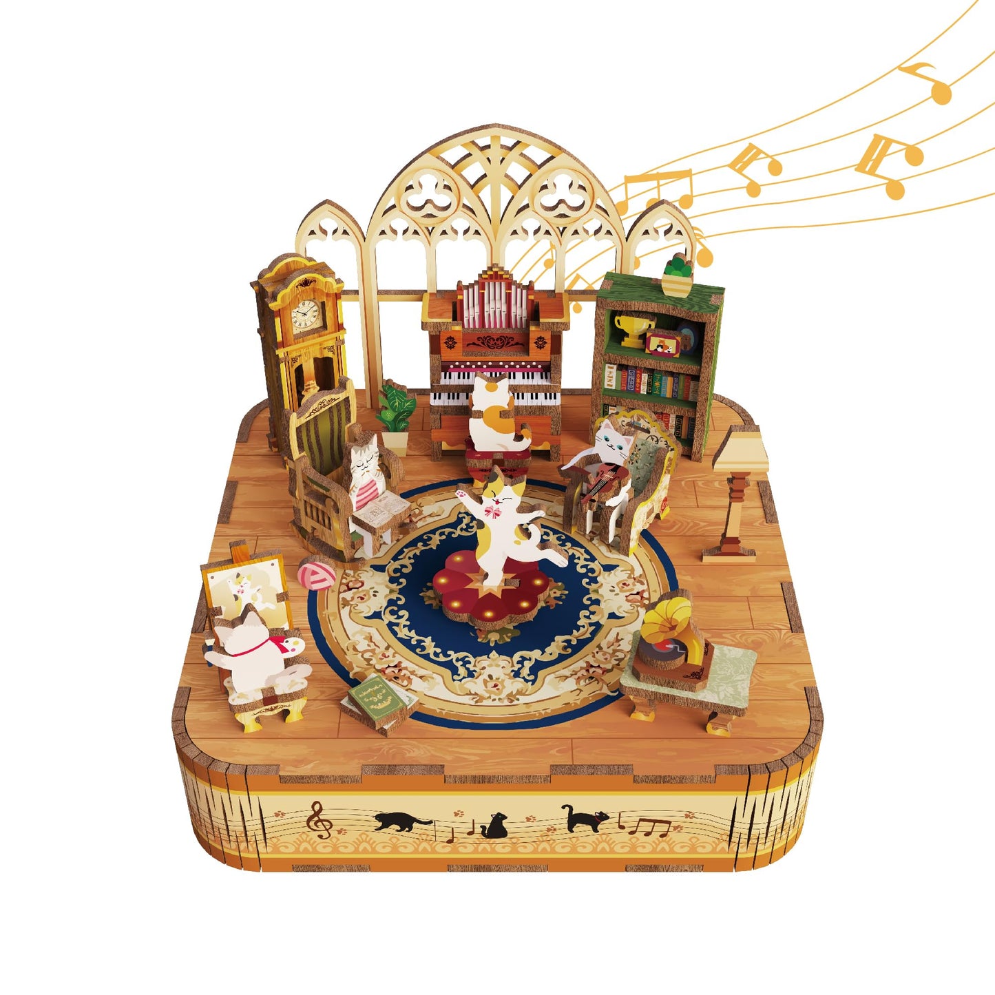 Tonecheer Wooden Music Box Puzzle Kit – DIY 3D Cat Family Desk Decor