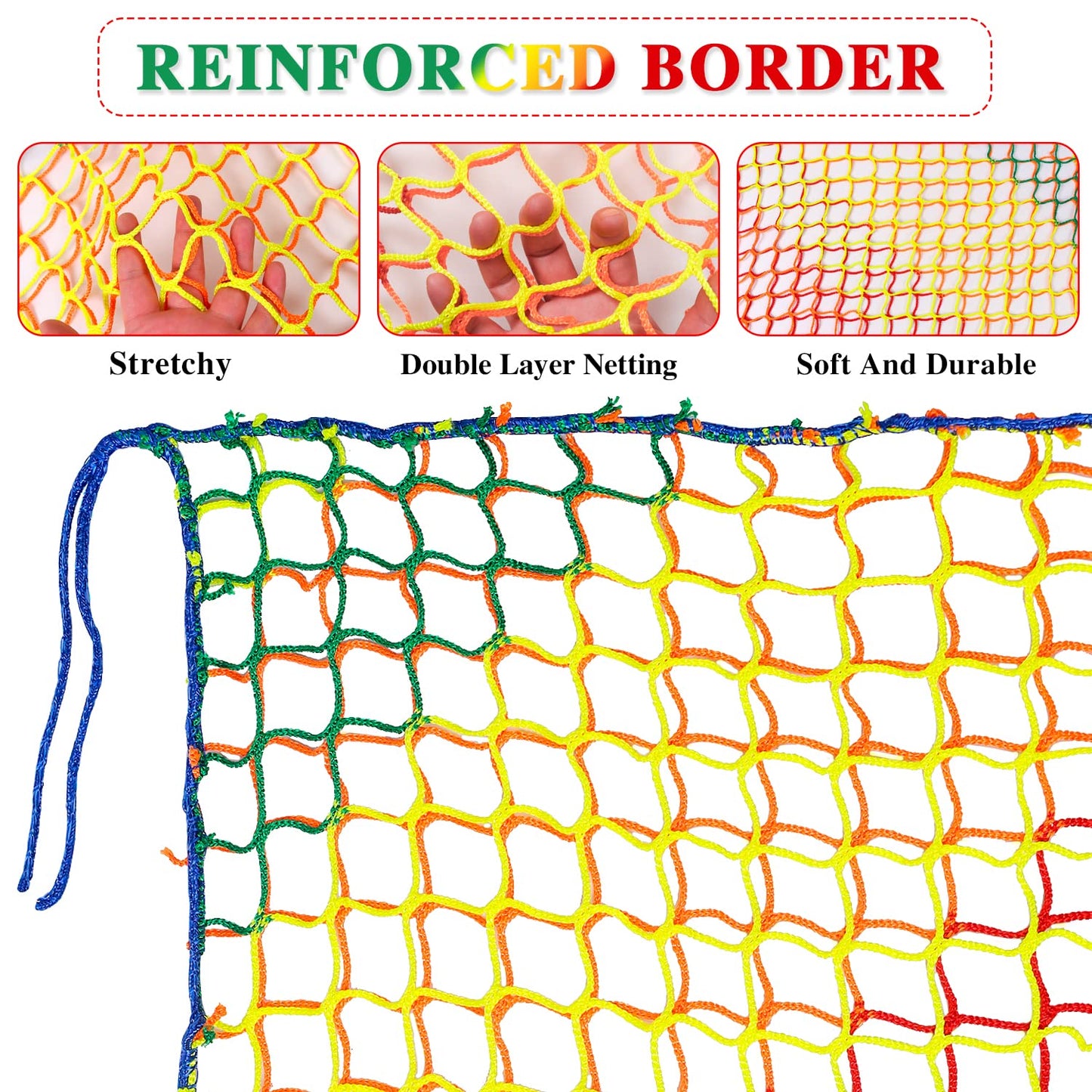 Tongmo Climbing Cargo Net — 6.5' x 9.8' Double-Layer Playground Safety Net with Storage Bag & Carabiners