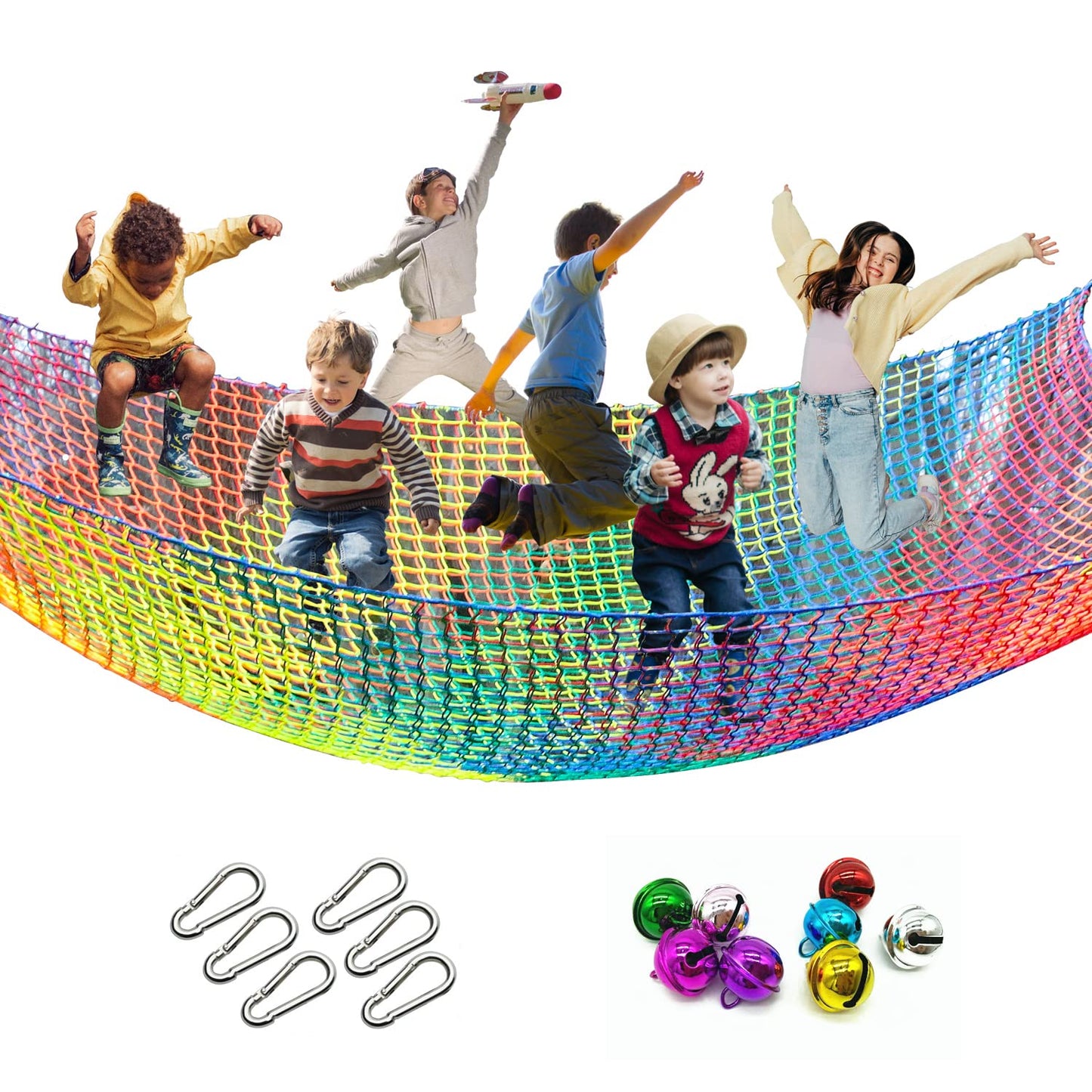 Tongmo Climbing Cargo Net — 6.5' x 9.8' Double-Layer Playground Safety Net with Storage Bag & Carabiners