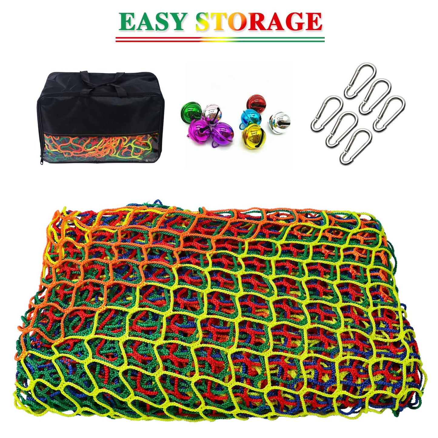 Tongmo Climbing Cargo Net — 6.5' x 9.8' Double-Layer Playground Safety Net with Storage Bag & Carabiners