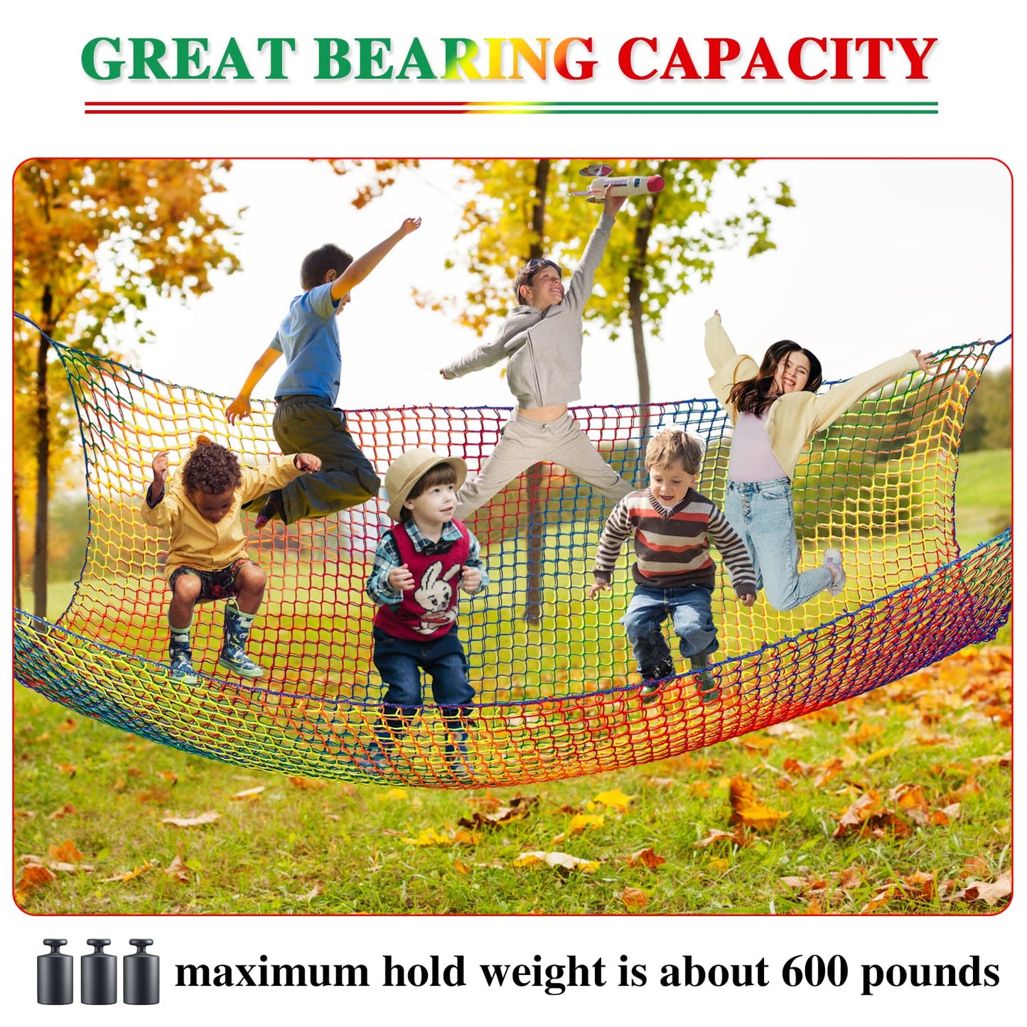 Tongmo Climbing Cargo Net — 6.5' x 9.8' Double-Layer Playground Safety Net with Storage Bag & Carabiners