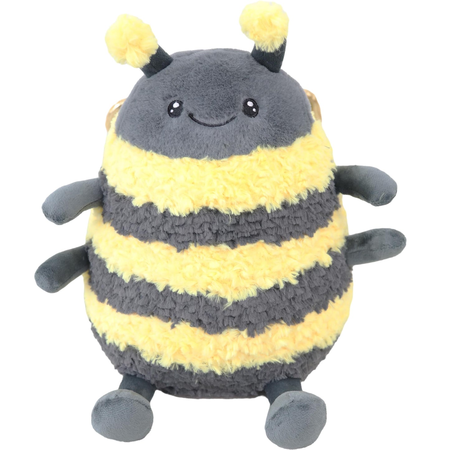 TONGSONG 12-Inch Fuzzy Bumblebee Plush Pillow with Golden Wings