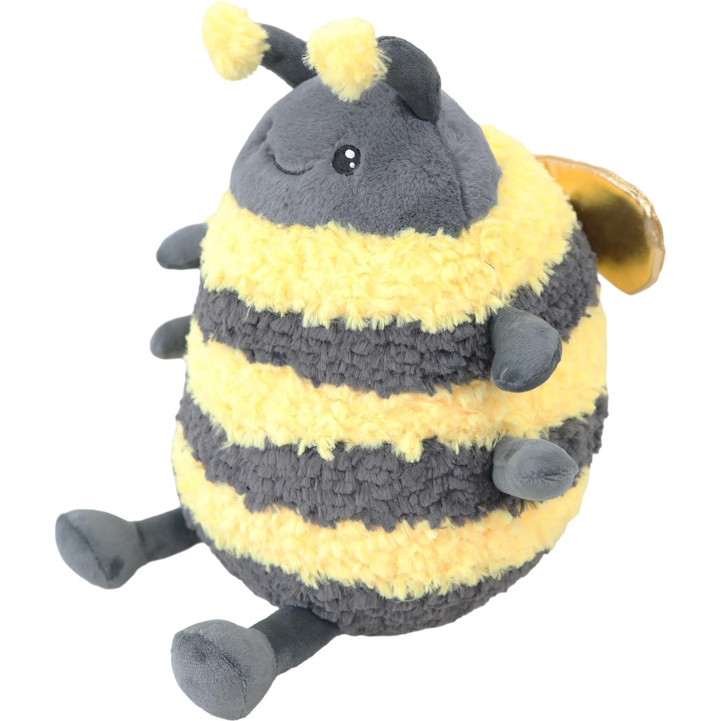 TONGSONG 12-Inch Fuzzy Bumblebee Plush Pillow with Golden Wings