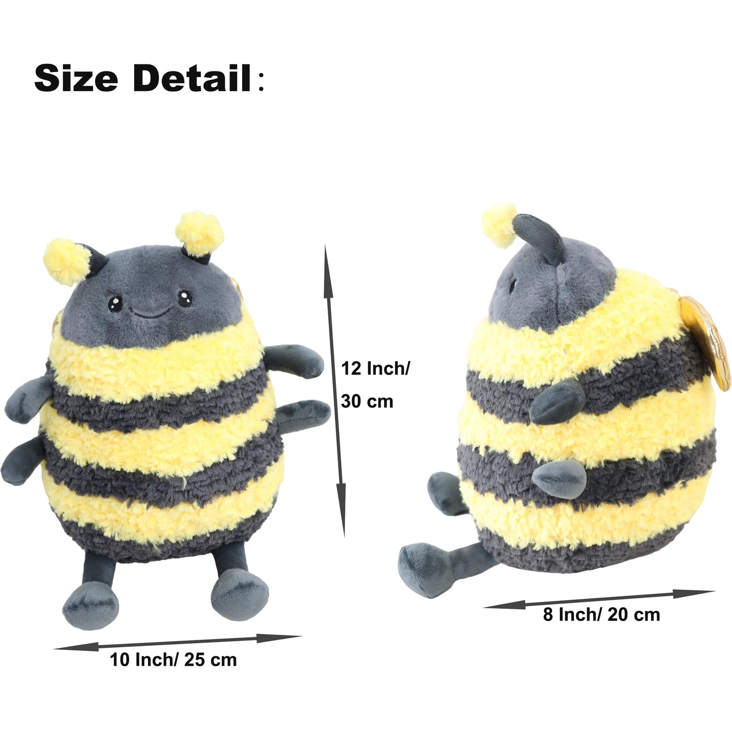 TONGSONG 12-Inch Fuzzy Bumblebee Plush Pillow with Golden Wings