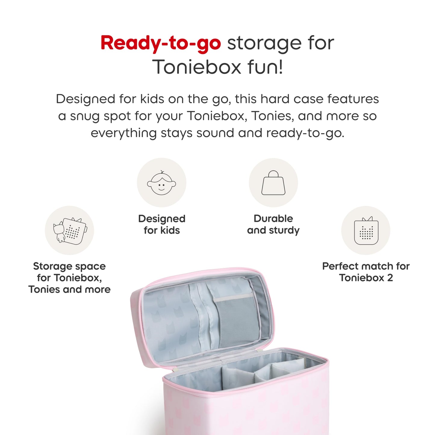Tonies All-in-One Travel Bag Cloud Pink – Hard Case for Toniebox 2, Tonieplay, Headphones & Accessories