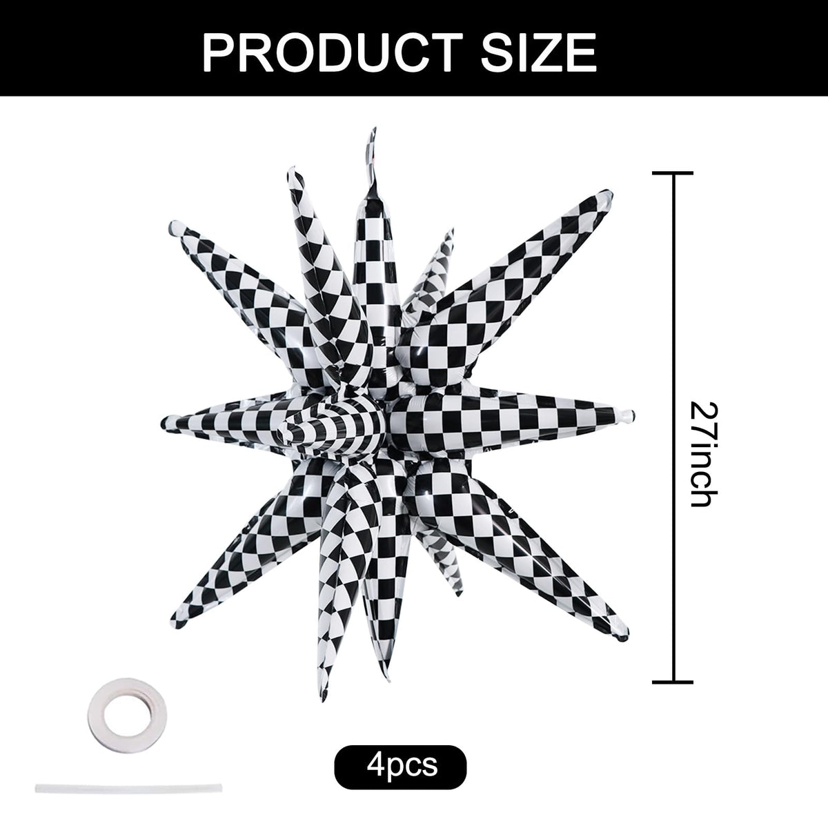 TONIFUL 22-Inch 4D Explosion Star Mylar Balloons – 4 Pack for Racing Theme Party Decor