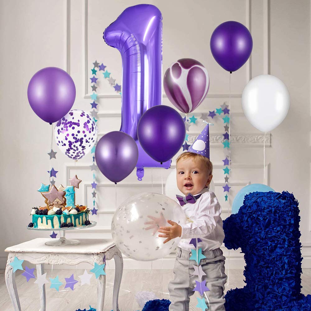 TONIFUL 40-Inch Purple Number Balloon 0-9 – Large Foil Mylar Party Decor