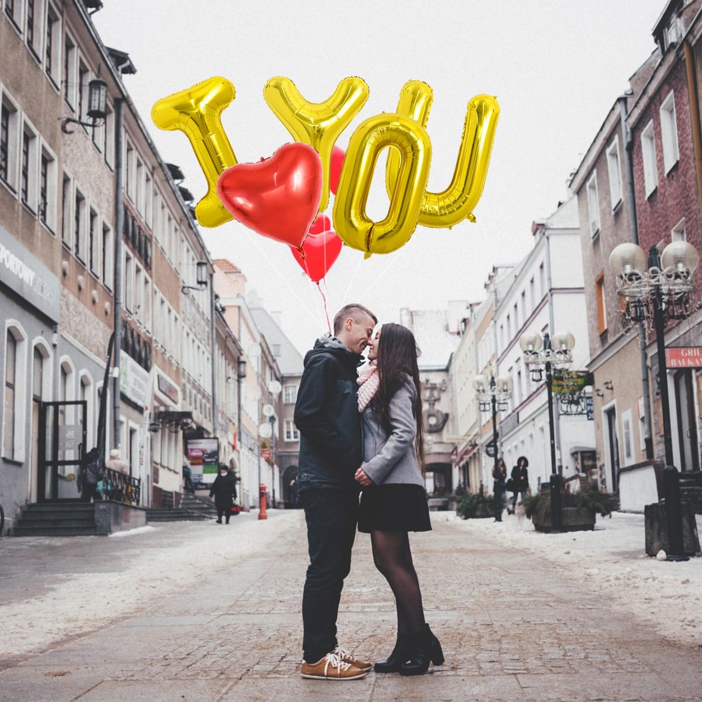 TONIFUL 40 Inch I Love You Balloons – Gold Foil Letter Heart Decor for Valentine’s Day