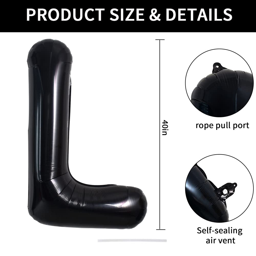 TONIFUL 40 Inch Black L Letter Balloon – Jumbo Helium Foil Alphabet for Parties