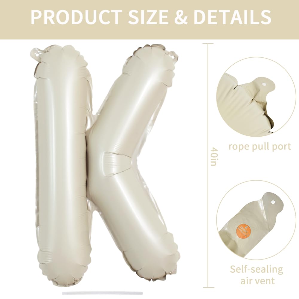 TONIFUL 40 Inch Cream White Letter K Balloon – Giant Foil Alphabet for Parties