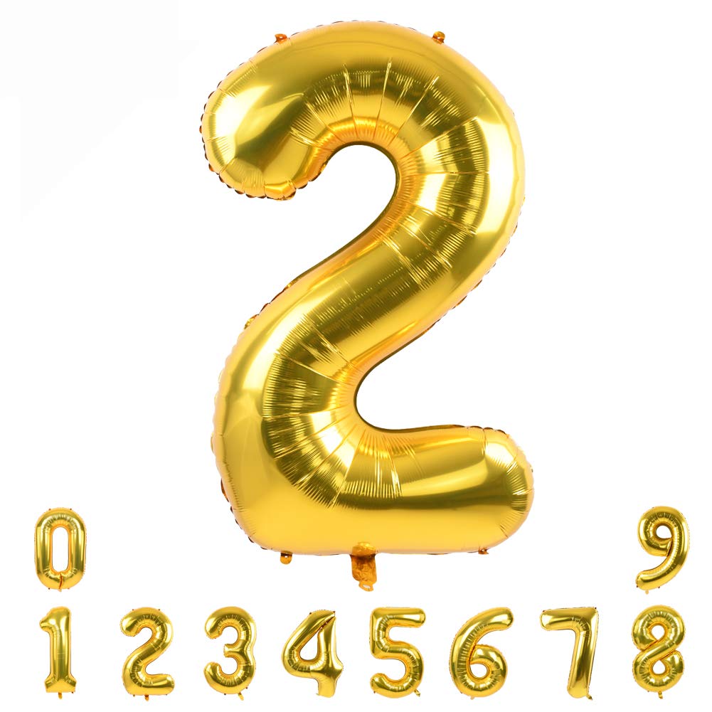 TONIFUL 40 Inch Gold Number Balloon 0-9 Foil Mylar — Large Self-Standing Party Numbers