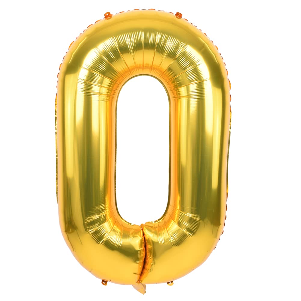TONIFUL 40 Inch Gold Large Number Balloon 0 – Foil Mylar Big Number Balloon for Graduation, Birthday & Photo Shoots