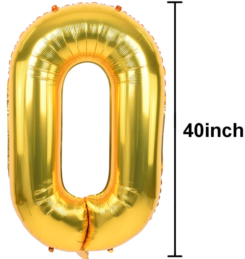 TONIFUL 40 Inch Gold Large Number Balloon 0 – Foil Mylar Big Number Balloon for Graduation, Birthday & Photo Shoots