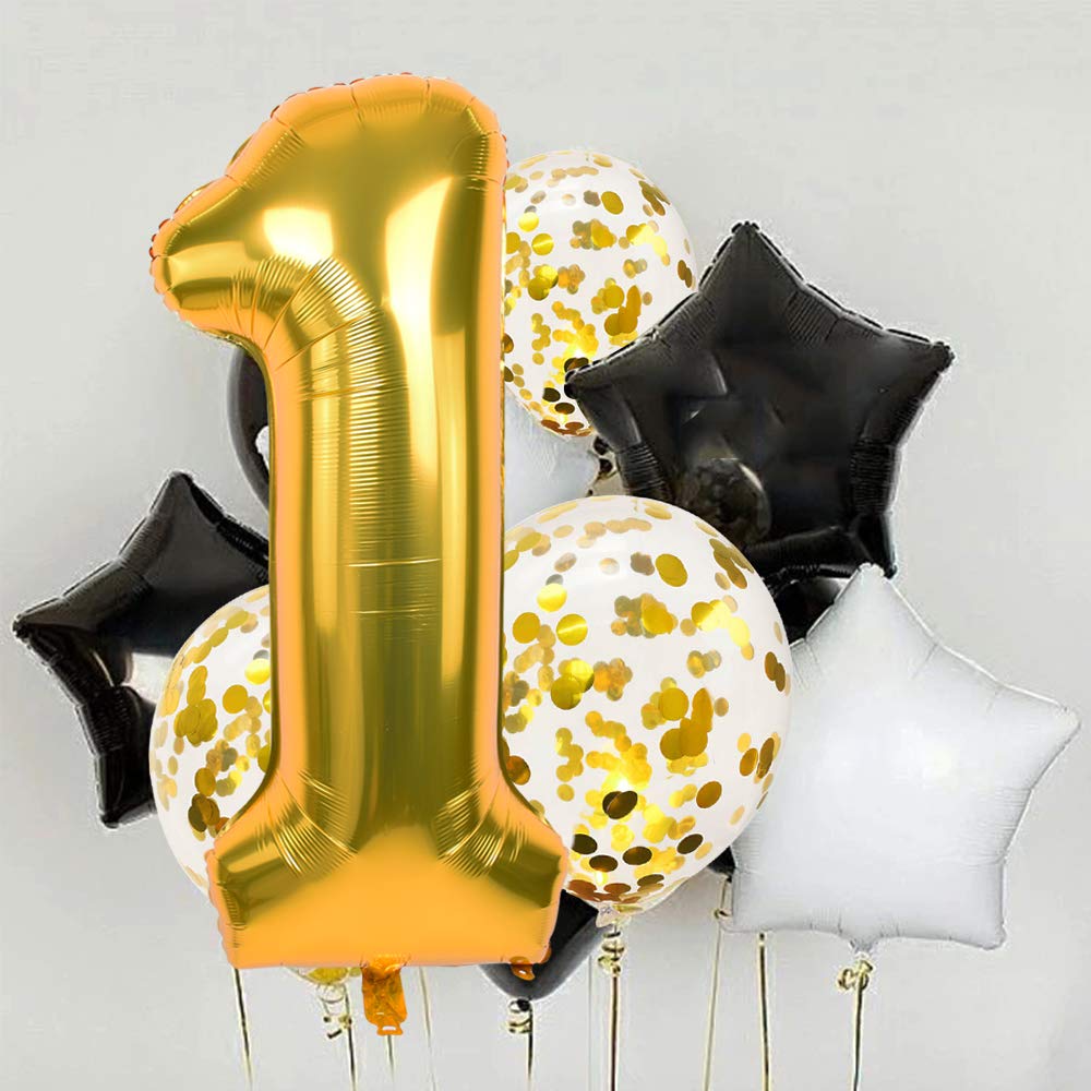 TONIFUL 40 Inch Gold Number Balloon 0-9 Foil Mylar — Large Self-Standing Party Numbers