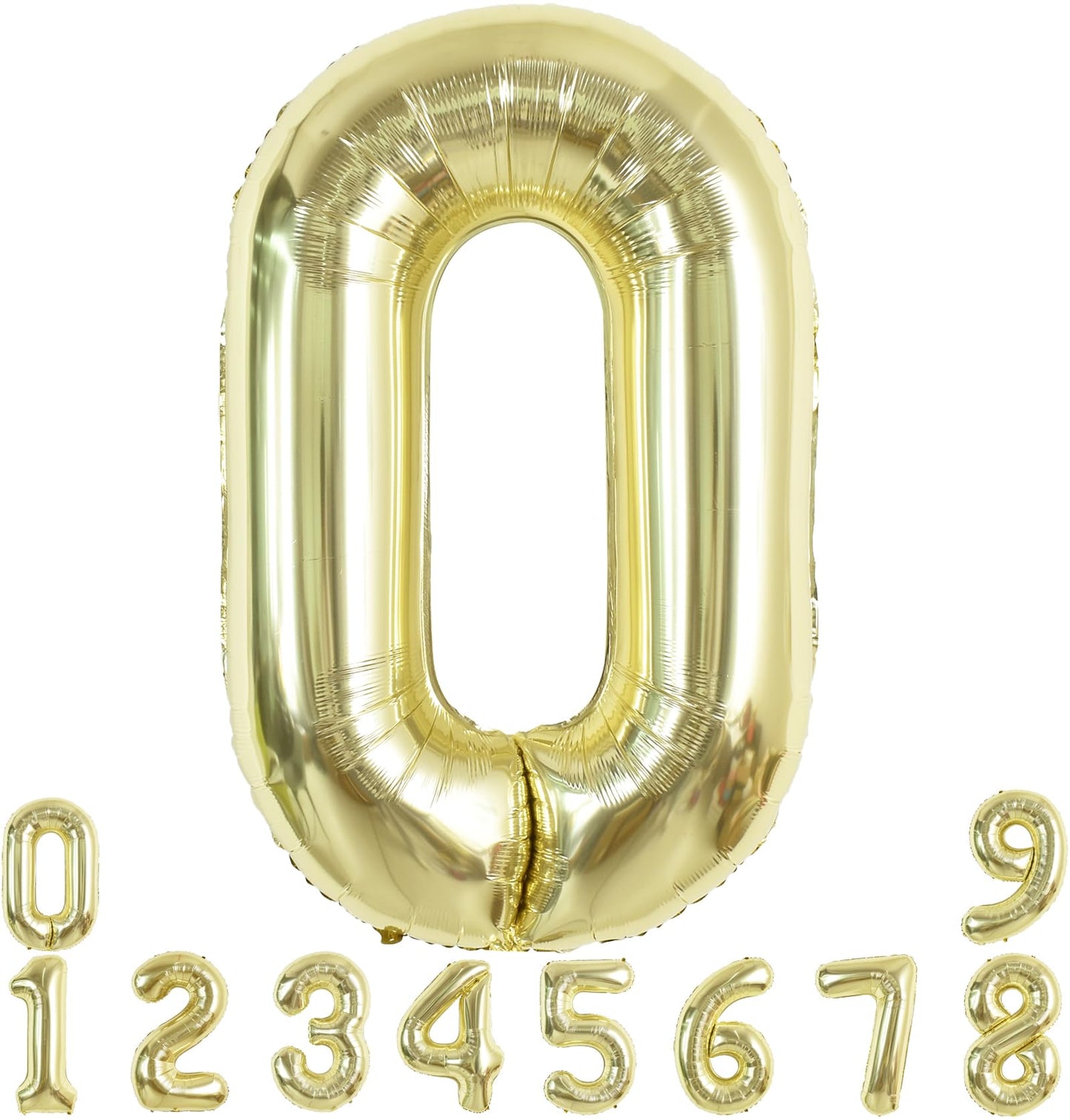 TONIFUL 40-Inch Light Gold Number Balloon 0 – Foil Mylar Big Digit for Parties