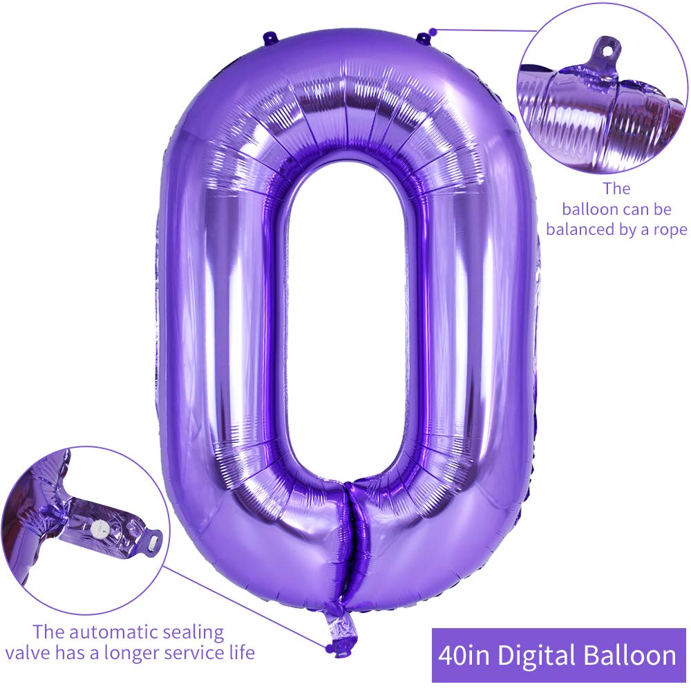 TONIFUL 40 Inch Purple Large Number Balloon 0-9 – Foil Mylar Numeral Balloon for Parties