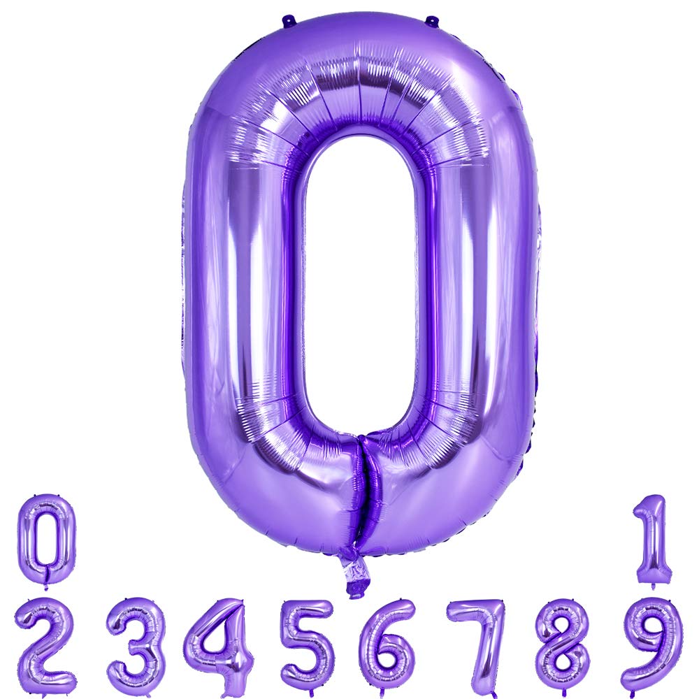 TONIFUL 40 Inch Purple Large Number Balloon 0-9 – Foil Mylar Numeral Balloon for Parties