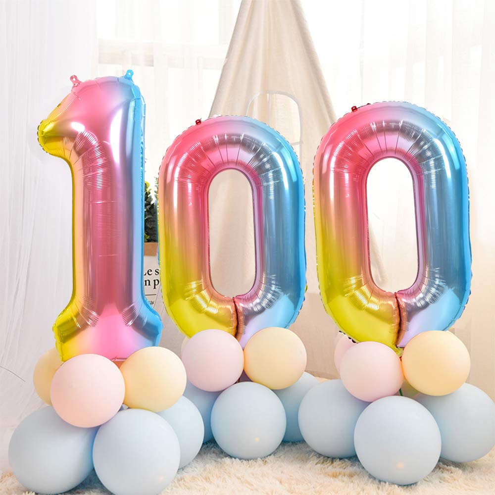 TONIFUL 40 Inch Rainbow Number Balloon 6 – Large Foil Mylar Balloon for Birthday & Event Decor