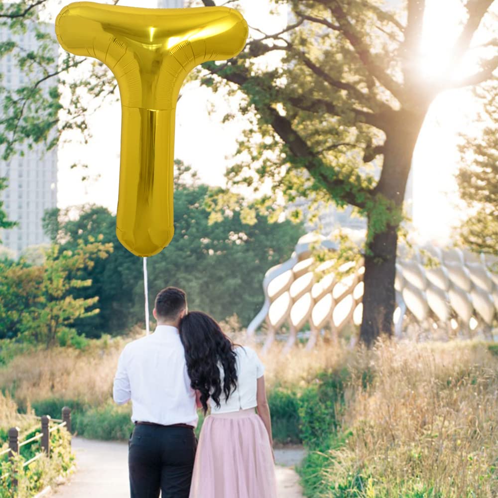 TONIFUL 40 Inch Gold Letter T Balloon | Large Foil Mylar Party Decor