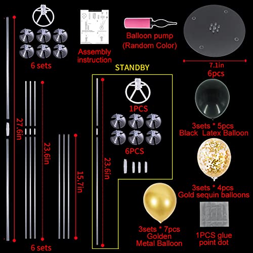 TONIFUL 6-Set Balloon Centerpiece Stand Kit | Black & Gold Party & Graduation Decor