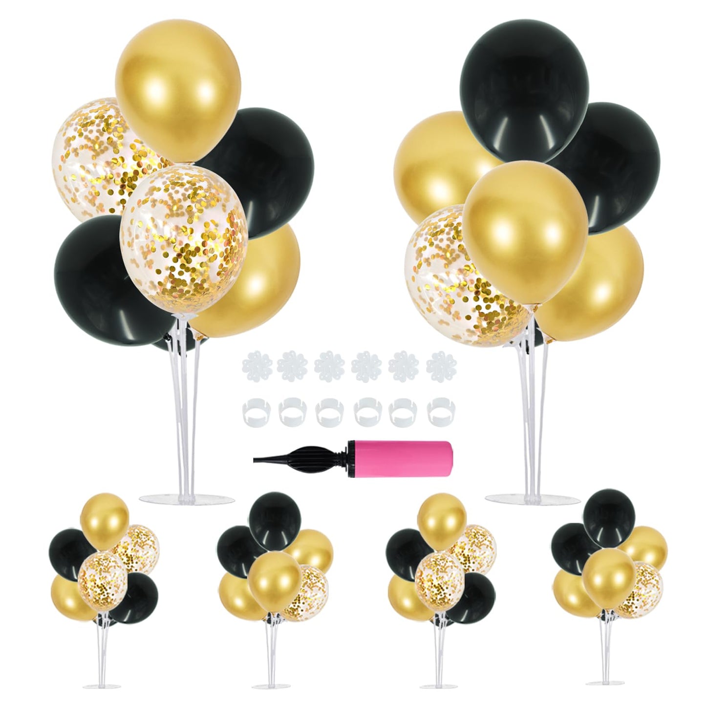 TONIFUL 6-Set Balloon Centerpiece Stand Kit | Black & Gold Party & Graduation Decor